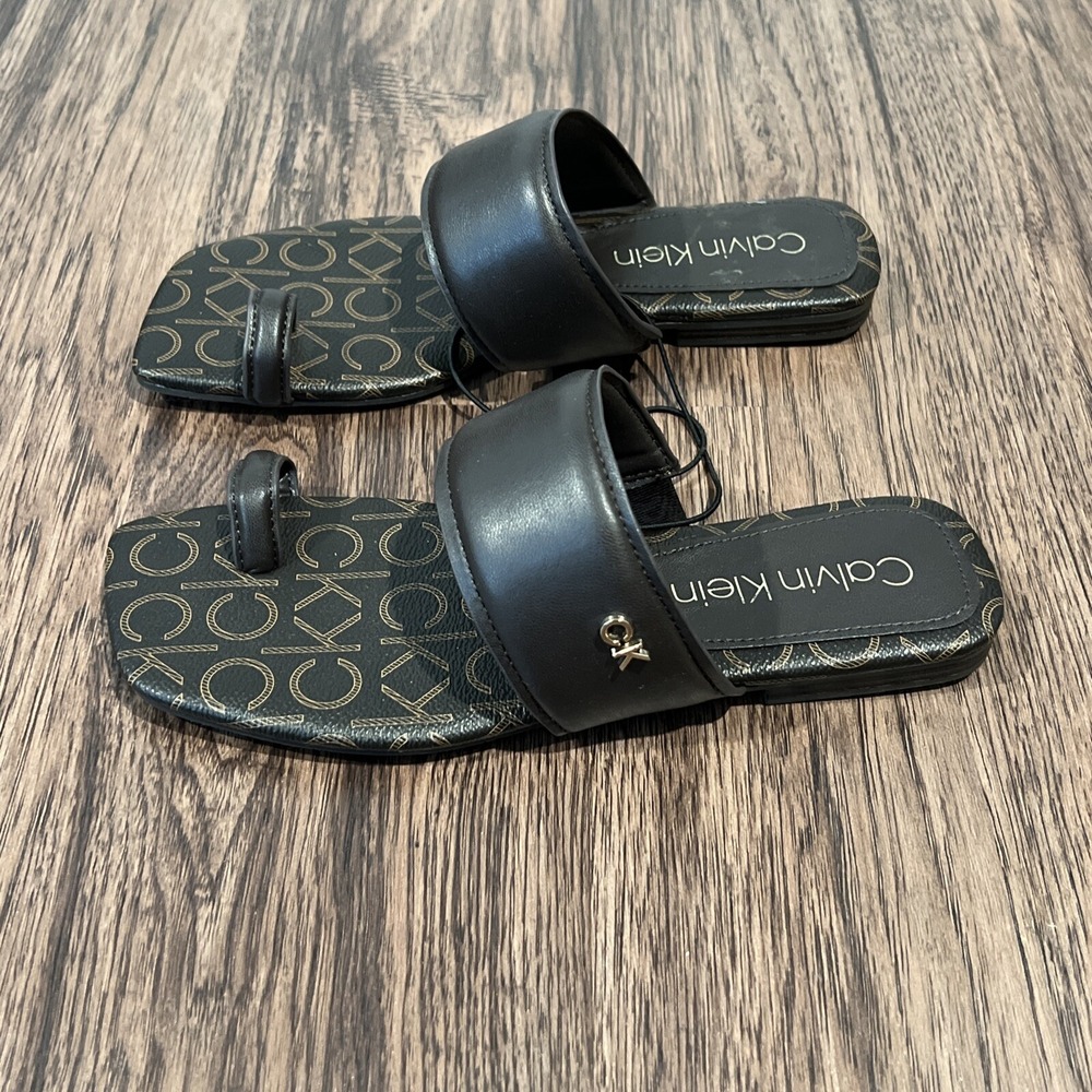 Calvin Klein Women's New KCMISSY-R Slide On Sandal CK Logo - Brown Size 6